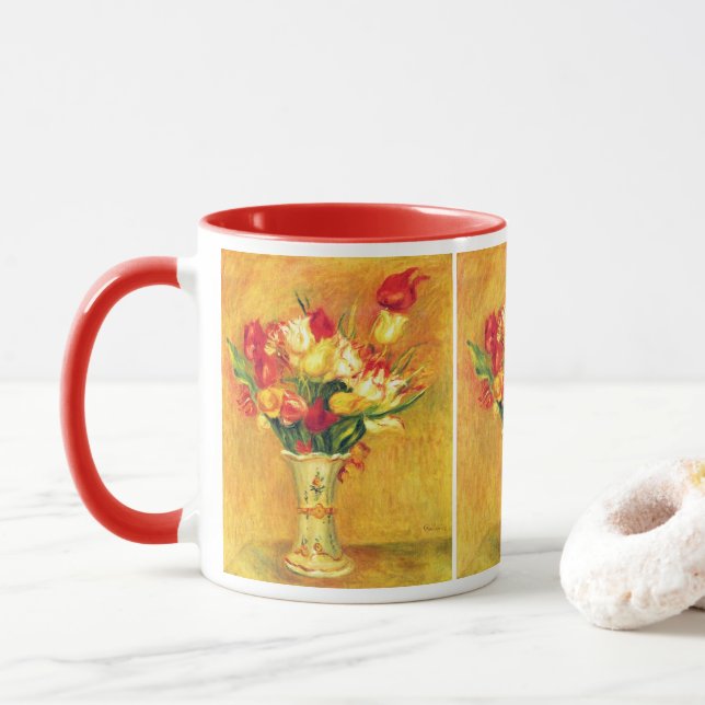 Taza Tulipanes de Pierre Renoir, arte del impresionismo (Con donut)