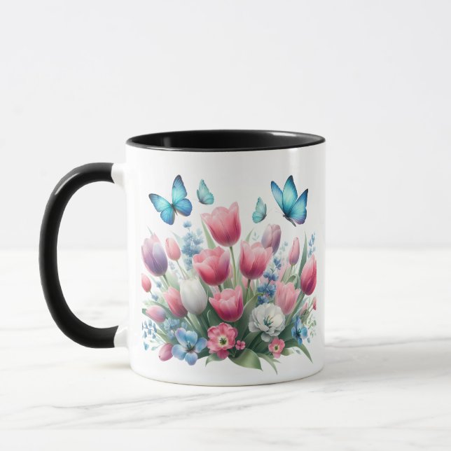 Taza Tulipanes de primavera y mariposas (Izquierda)