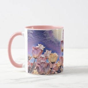 Taza Tulipanes morados, rosados y naranjas de dos tonos