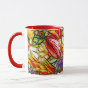 Taza Tulipanes y café Daffodil Estilo de vidrio manchad