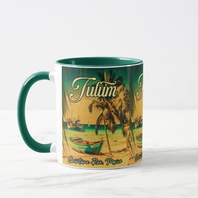 Taza Tulum Mexico Palm Tree Vintage Travel Souvenir (Izquierda)