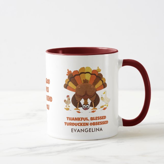 Taza TURDUCKEN OBSESSED Fun Thanksgiving FRIENDSGIVING (Derecha)