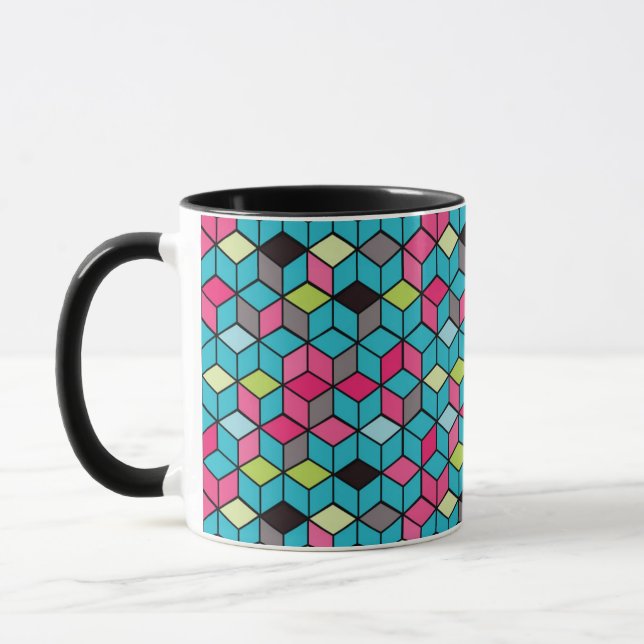 Taza Turquesa y modelo rosado del cubo (Izquierda)