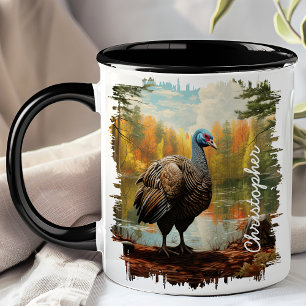 Taza Turquía por el lago del bosque otoñal