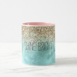 Taza Turquoise Aqua Gold Glam Purpurina Sparkle  