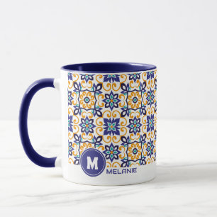 Taza Tuscan Verve Vibrant Scrollwork  Mediterranean 