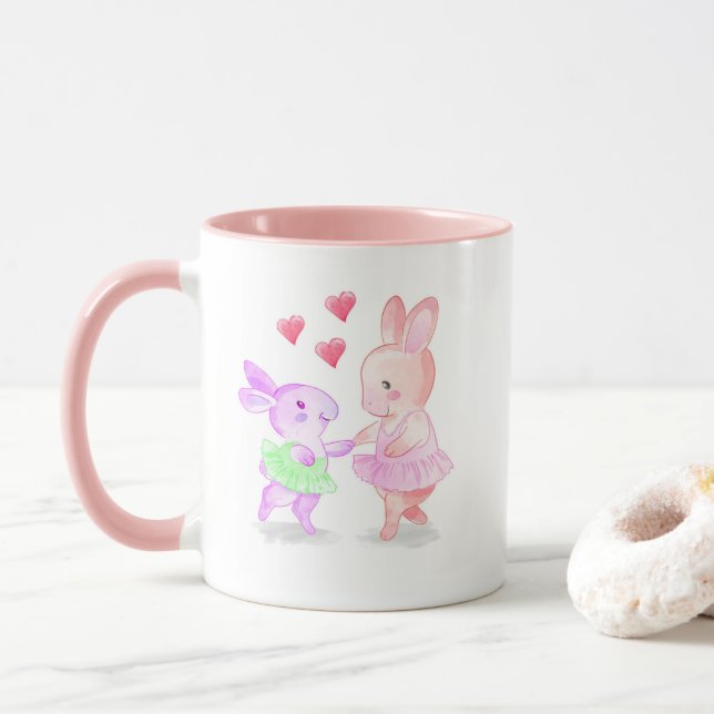 Taza Tutu de conejillos bailando con barba rosada y bar (Con donut)