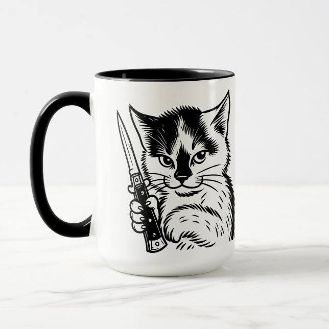 Taza Tuxedo Cat Switchblade Actitud por Phil Elmor (Izquierda)
