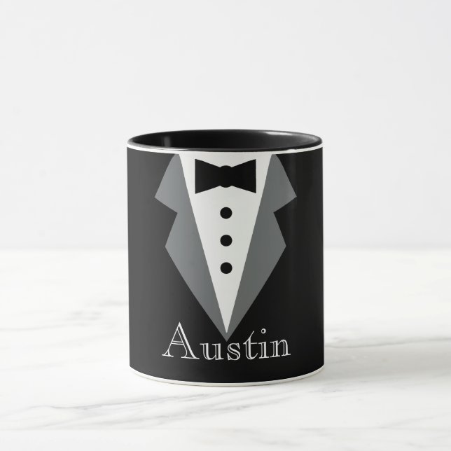 Taza Tuxedo formal blanco negro personalizado (Centro)