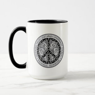 Taza TVUUC - Signo de paz en blanco y negro