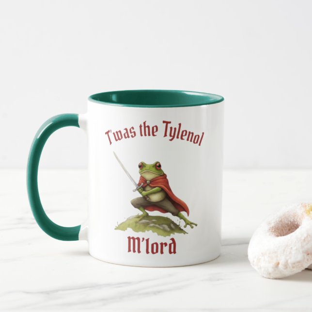 Taza T'was the Potion M'lord - Funny Frog Knight Meme (Con donut)