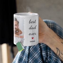 Taza Two Photo Images l Best Dad Ever Cute Red Heart 