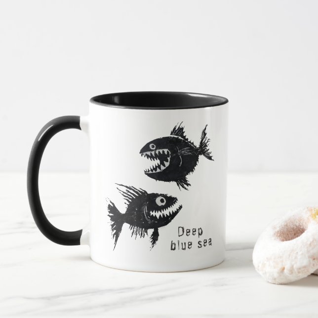 Taza Two scary fish, personalized (Con donut)