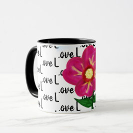 Taza Typografía de amor Flor rosa brillante y brillante