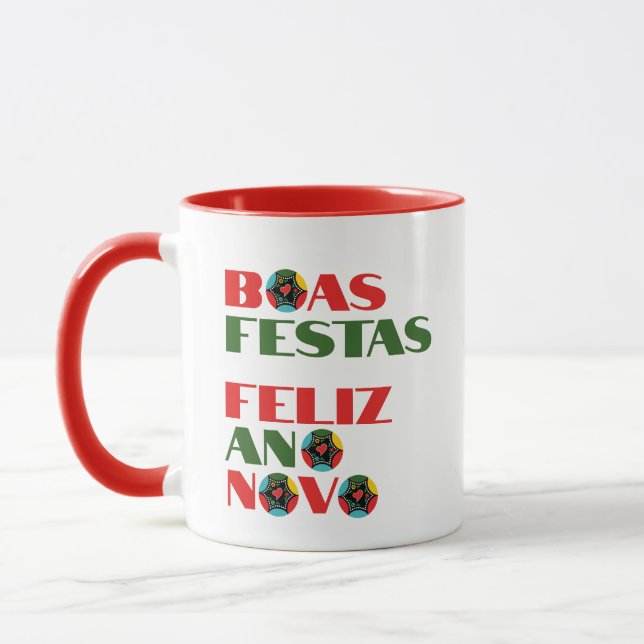 Taza Typografía mínima Saludos de Navidad portugueses (Izquierda)