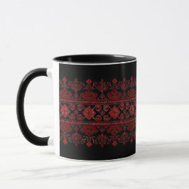 Taza Ukrainian traditional vushuvanka folk pattern red 