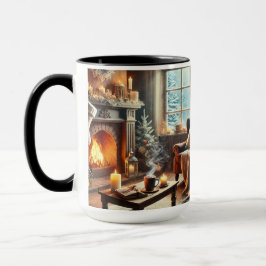 Taza Un acogedor escenario invernal junto a la chimenea