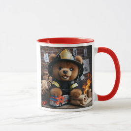 Taza Un adorable ours en peluche habillé en pompier.