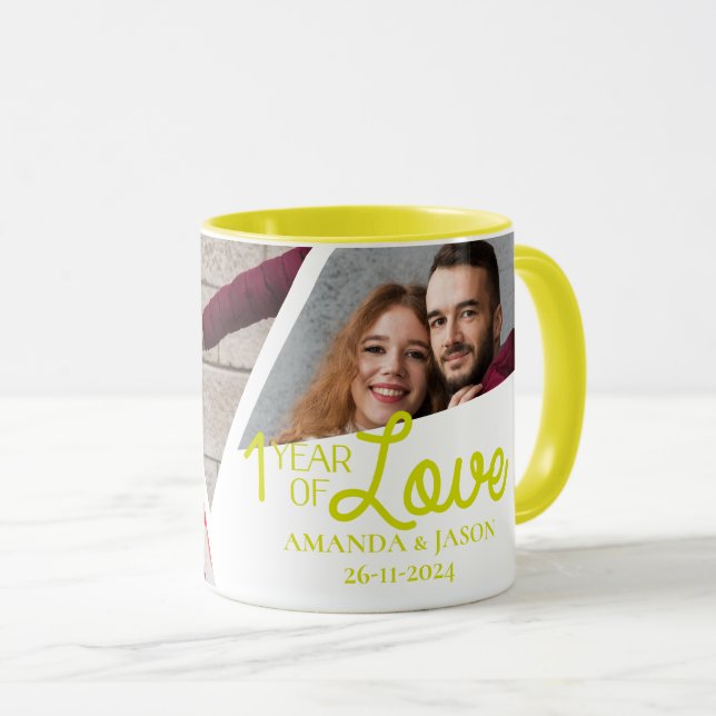 Taza Un Año de Amor Aniversario MultiCollage de fotos (Anverso derecho)