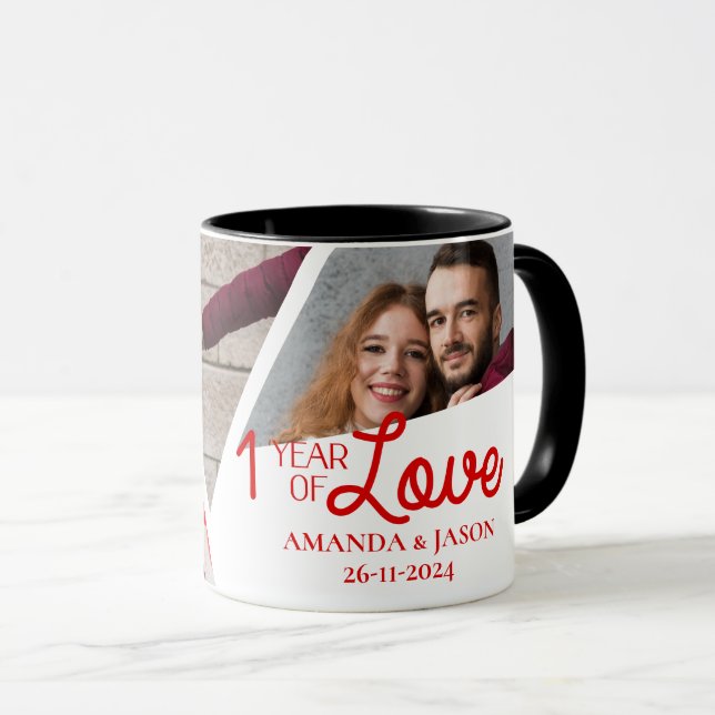 Taza Un Año de Amor Aniversario MultiCollage de fotos (Anverso derecho)