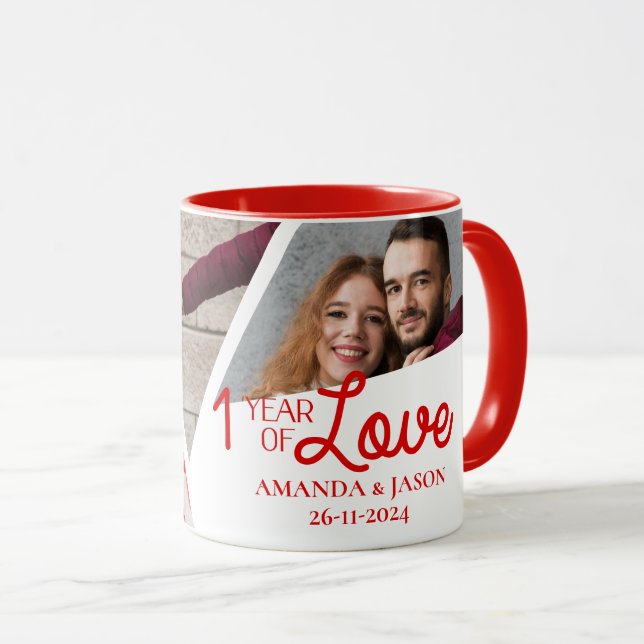 Taza Un Año de Amor Aniversario MultiCollage de fotos (Anverso derecho)