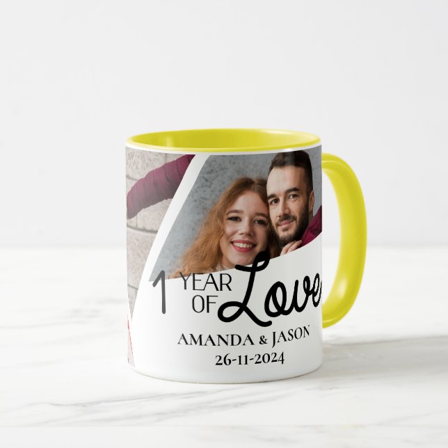 Taza Un Año de Amor Aniversario MultiCollage de fotos (Anverso derecho)