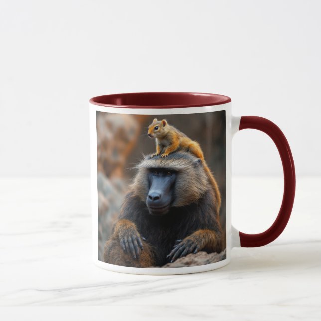 Taza Un babouin avec un écureuil sur sa tête. (Derecha)