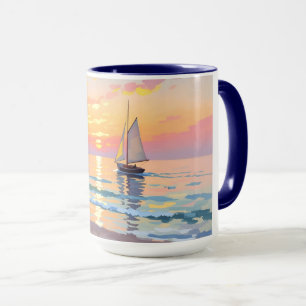 Taza Un barco de vela al atardecer en el mar