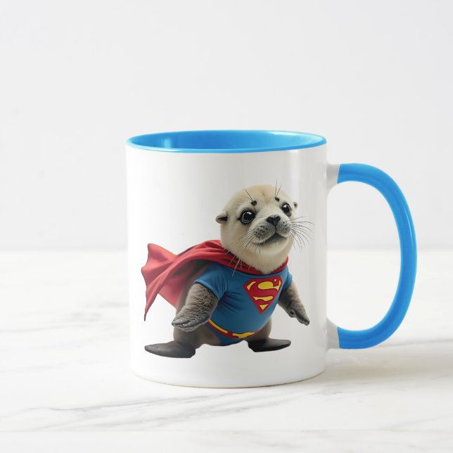 Taza Un bébé phoque super-héros. (Derecha)