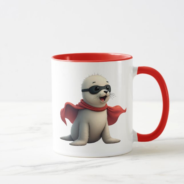 Taza Un bébé phoque super-héros. (Derecha)