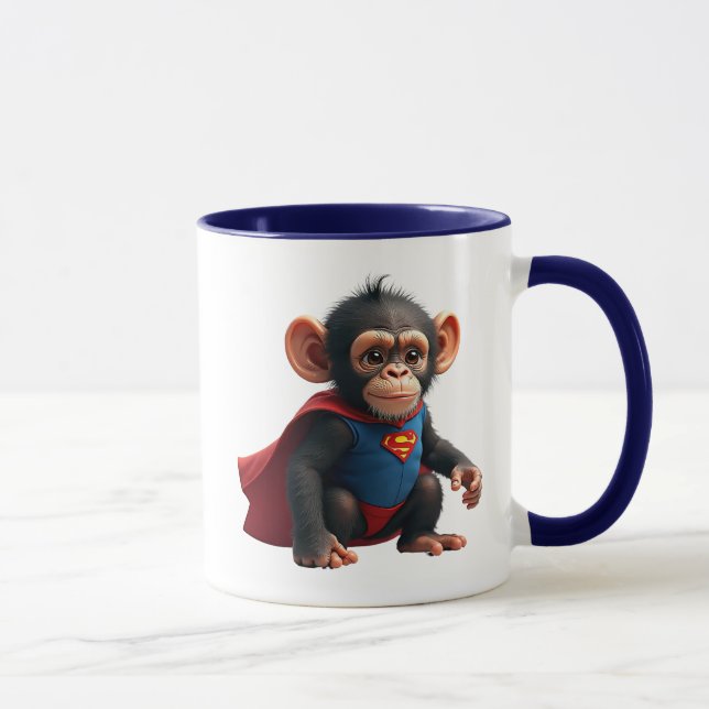 Taza Un bébé singe super-héros avec sa cape. (Derecha)