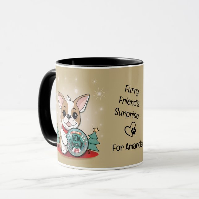 Taza Un Bulldog francés gracioso Feliz Año Nuevo (Anverso izquierdo)