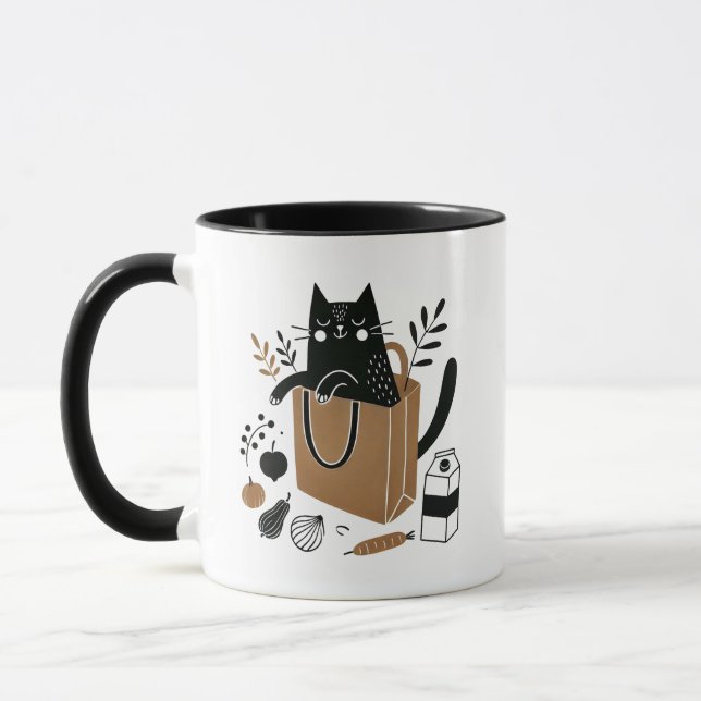 Taza Un caprichoso gato negro sentado dentro de una bol (Izquierda)