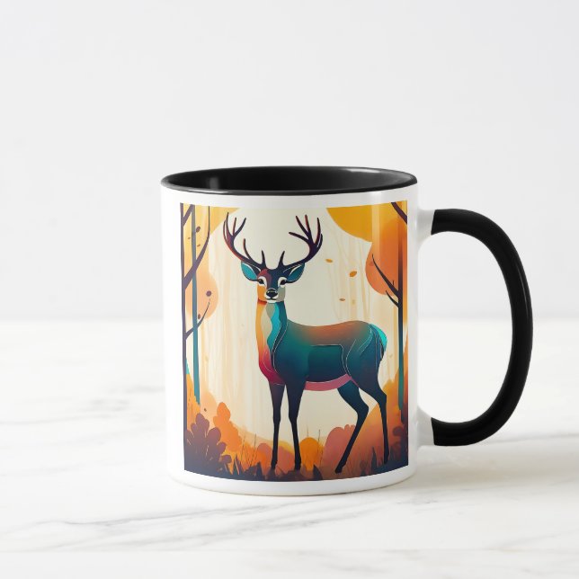 Taza Un cerf imposant figé dans les bois.  (Derecha)