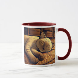 Taza Un chat gris endormi dans un salon cosy.