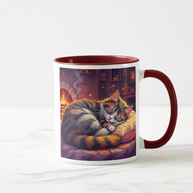 Taza Un chat gris endormi dans un salon cosy. (Derecha)