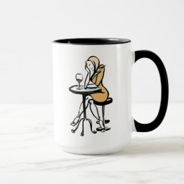 Taza Un Chica Disfrutando Del Vino Rojo En Un Café