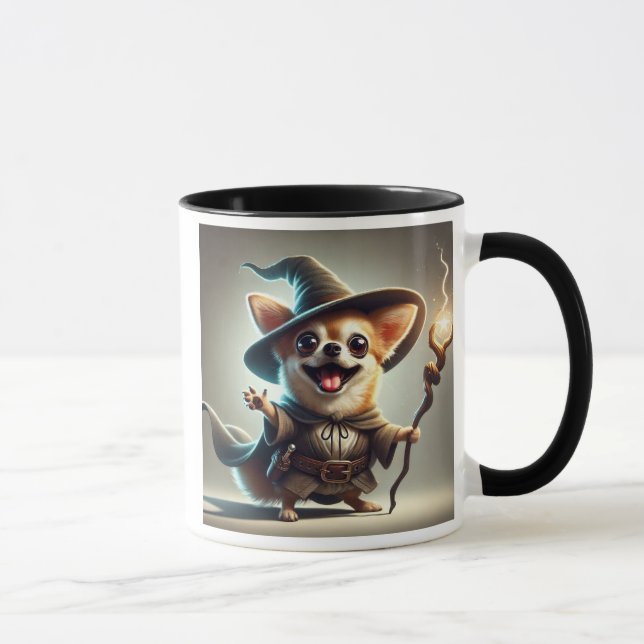 Taza  Un chien Chihuahua en sorcier magicien. (Derecha)