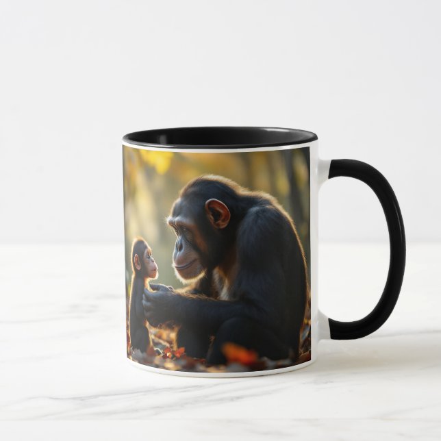 Taza Un chimpanzé regarde avec amour son bébé. (Derecha)