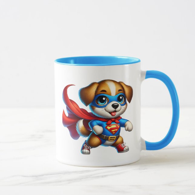 Taza Un chiot super-héros avec sa cape. (Derecha)