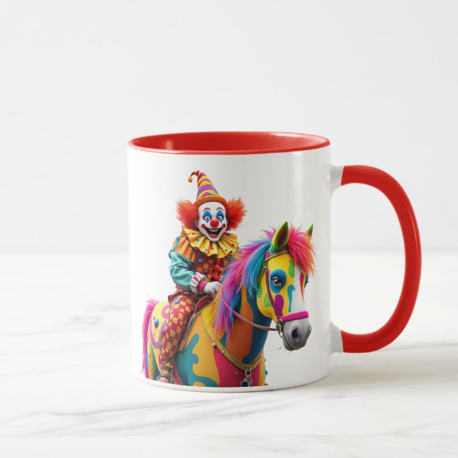 Taza Un clown monte un cheval arc-en-ciel. (Derecha)