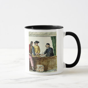 Taza Un comerciante judío con dos clientes