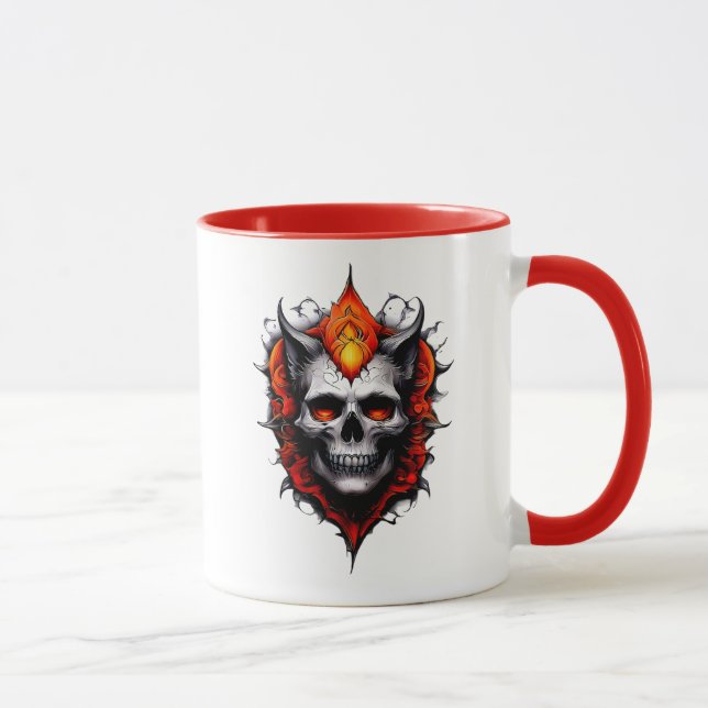 Taza Un crâne stylisé aux yeux rouges brillants. (Derecha)
