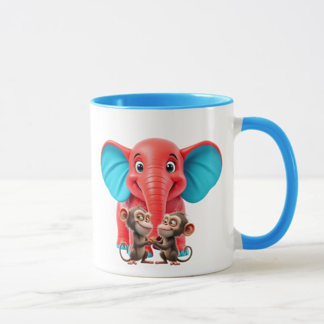 Taza Un éléphanteau rigolo et ses amis singes. (Derecha)
