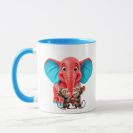 Taza Un éléphanteau rigolo et ses amis singes.