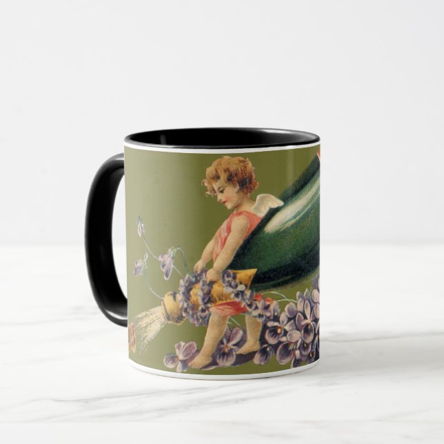 Taza Un feliz año nuevo, ángeles de época con champán (Anverso izquierdo)