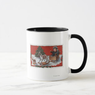 Taza Un feliz ChristmasKid en un trineo del Jabón-Box