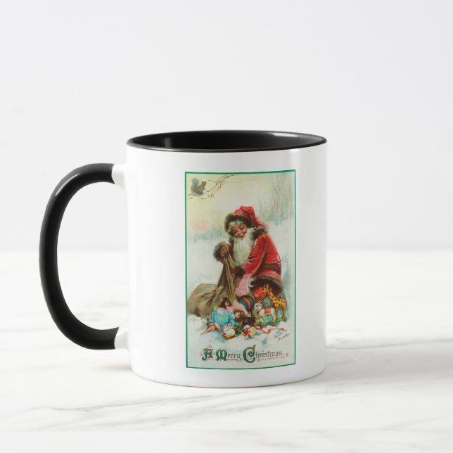 Taza Un Feliz Papá Noel de Navidad empacando juguetes e (Izquierda)