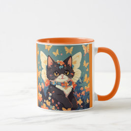 Taza Un Gatito Con Flores Y Mariposas