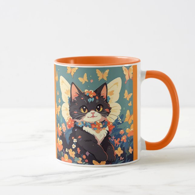 Taza Un Gatito Con Flores Y Mariposas (Derecha)